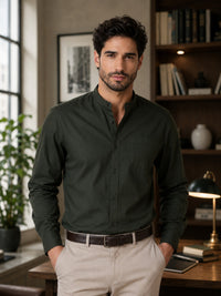 Thumbnail for Men Green Cotton Casual Shirt Full Sleeve Regular Fit Everyday Wear