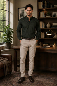 Thumbnail for Men Green Cotton Casual Shirt Full Sleeve Regular Fit Everyday Wear