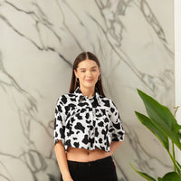 Thumbnail for Animal Print Flared Sleeves Shirt Style Crop Top - RueCollections