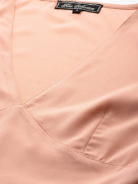 Thumbnail for Beige Solid Puff Sleeve Crepe Peplum Top - RueCollections