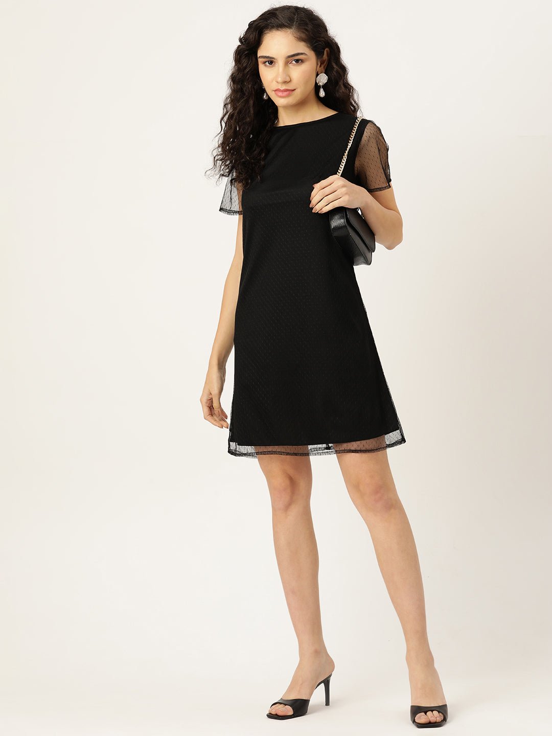 Black Net A - Line Mini Dress - RueCollections