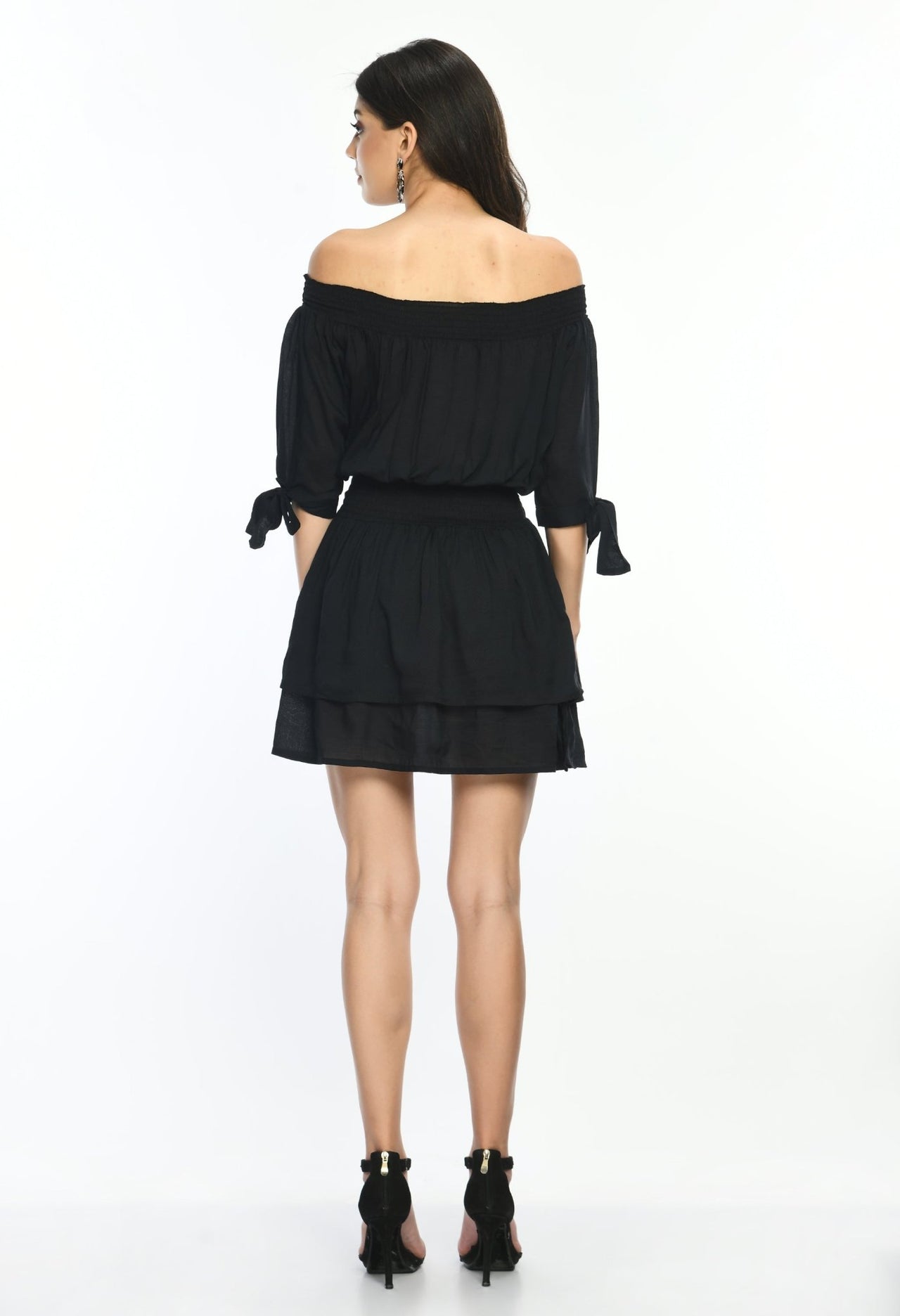 Black Off Shoulder Tiered Dress - RueCollections