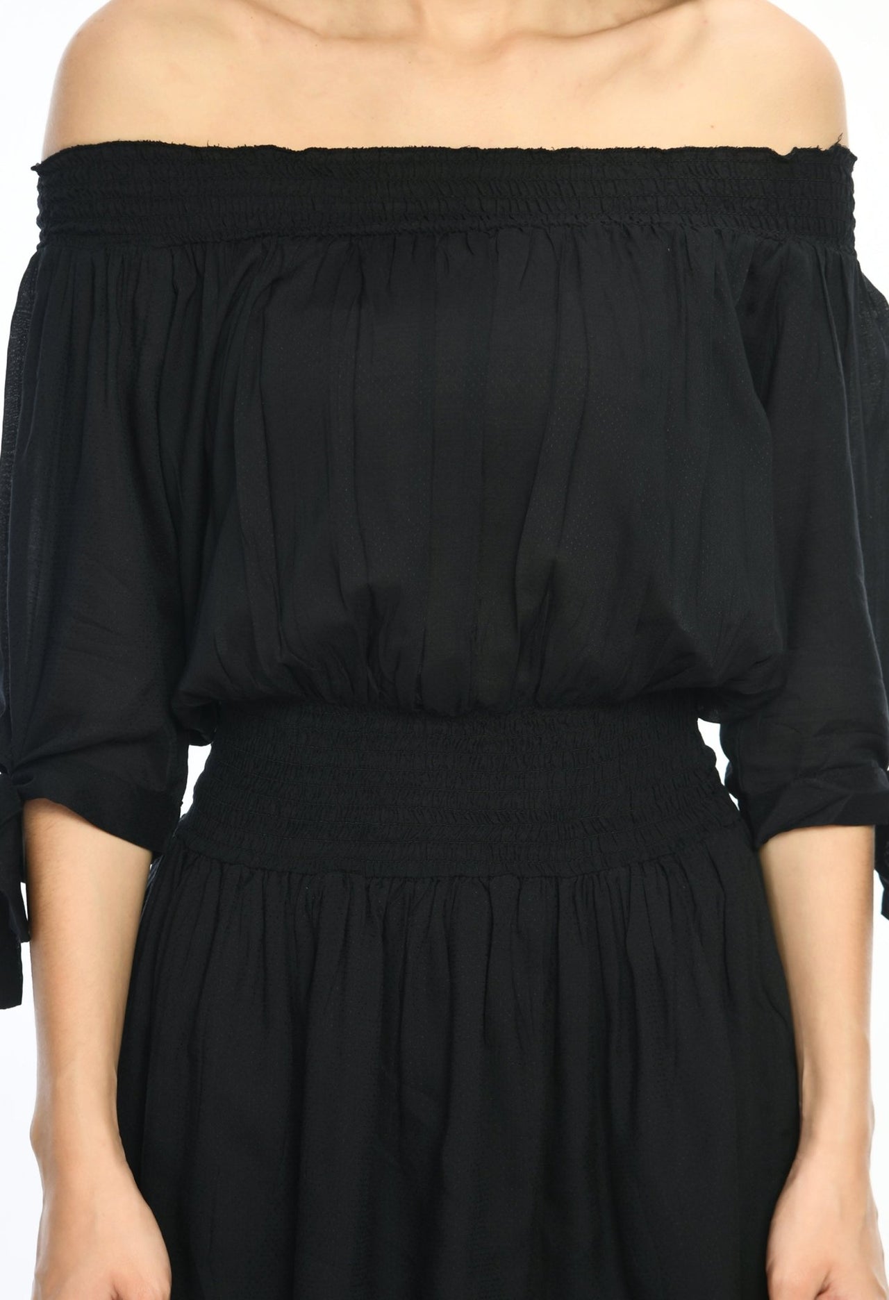 Black Off Shoulder Tiered Dress - RueCollections