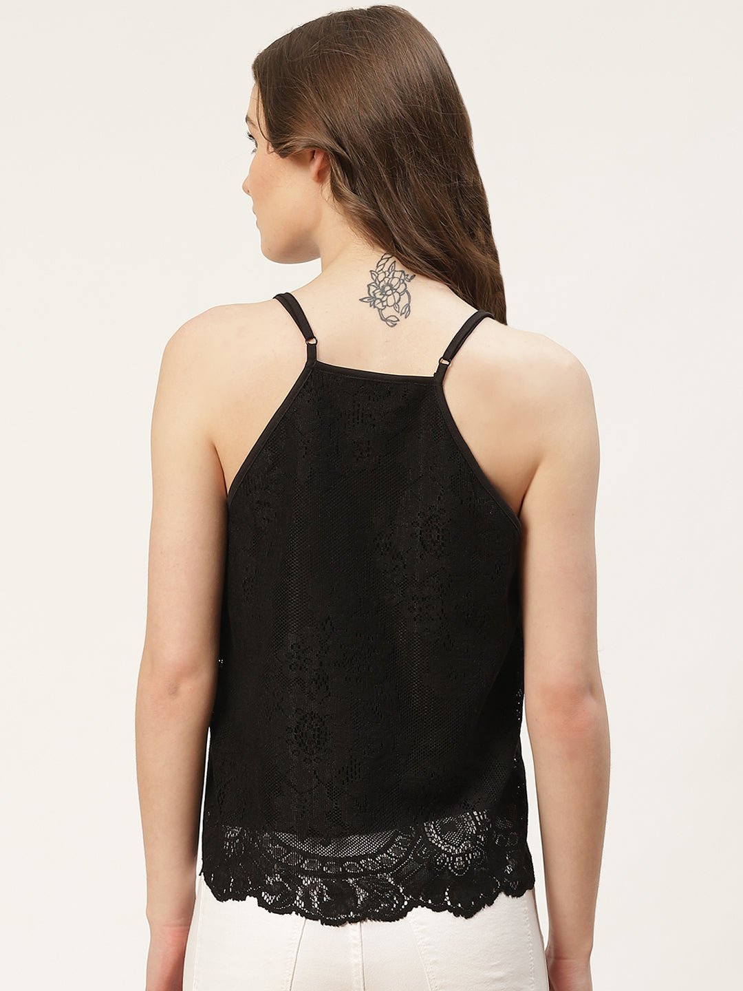 Black Self Design Lace Top - RueCollections