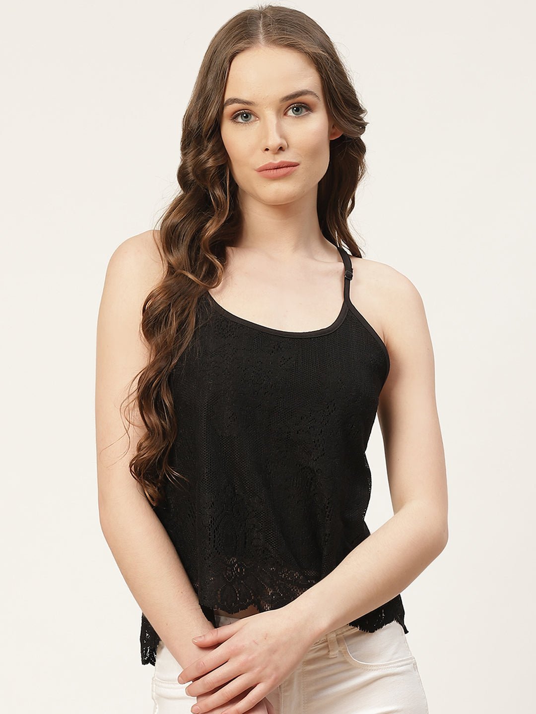 Black Self Design Lace Top - RueCollections