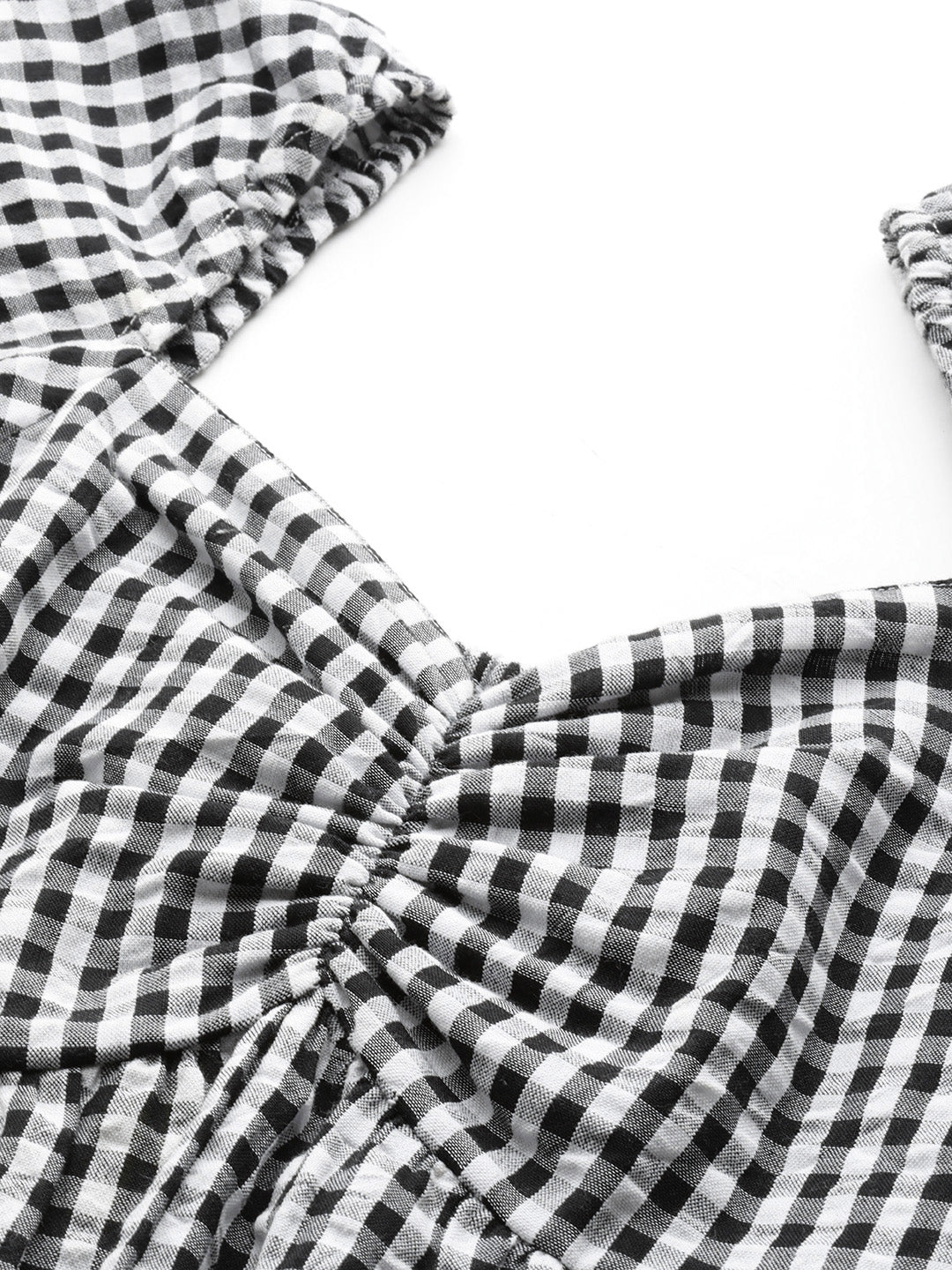 Black & White Checked Blouson Top - RueCollections