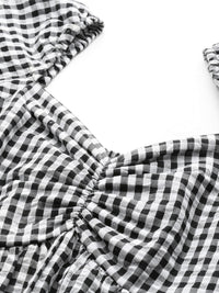 Thumbnail for Black & White Checked Blouson Top - RueCollections