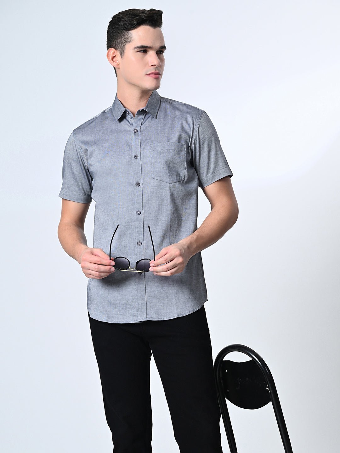 Blue Chambray Half Sleeve Shirt - RueCollections