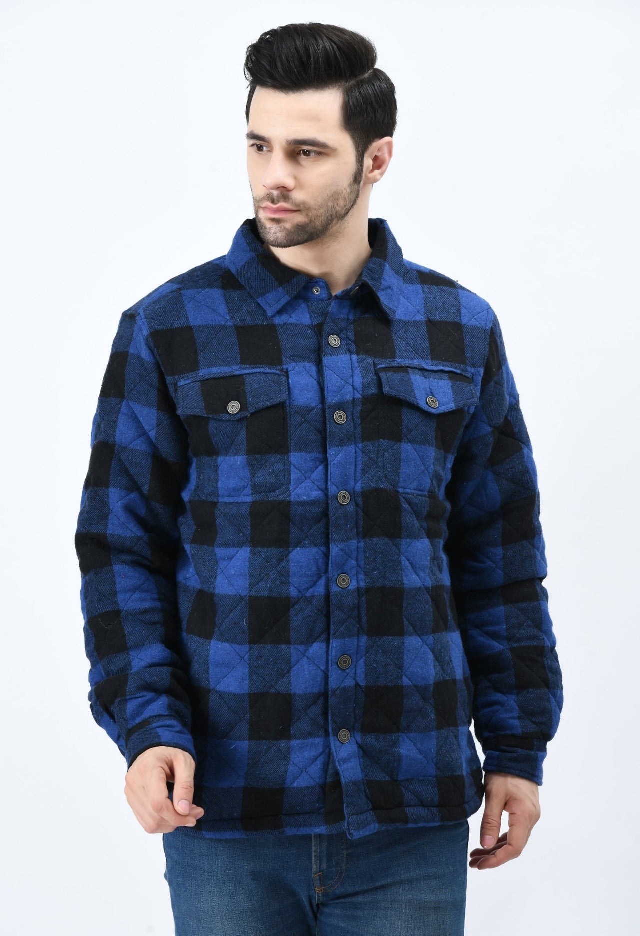 Blue checked oversized flannel jacket - RueCollections