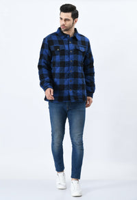 Thumbnail for Blue checked oversized flannel jacket - RueCollections