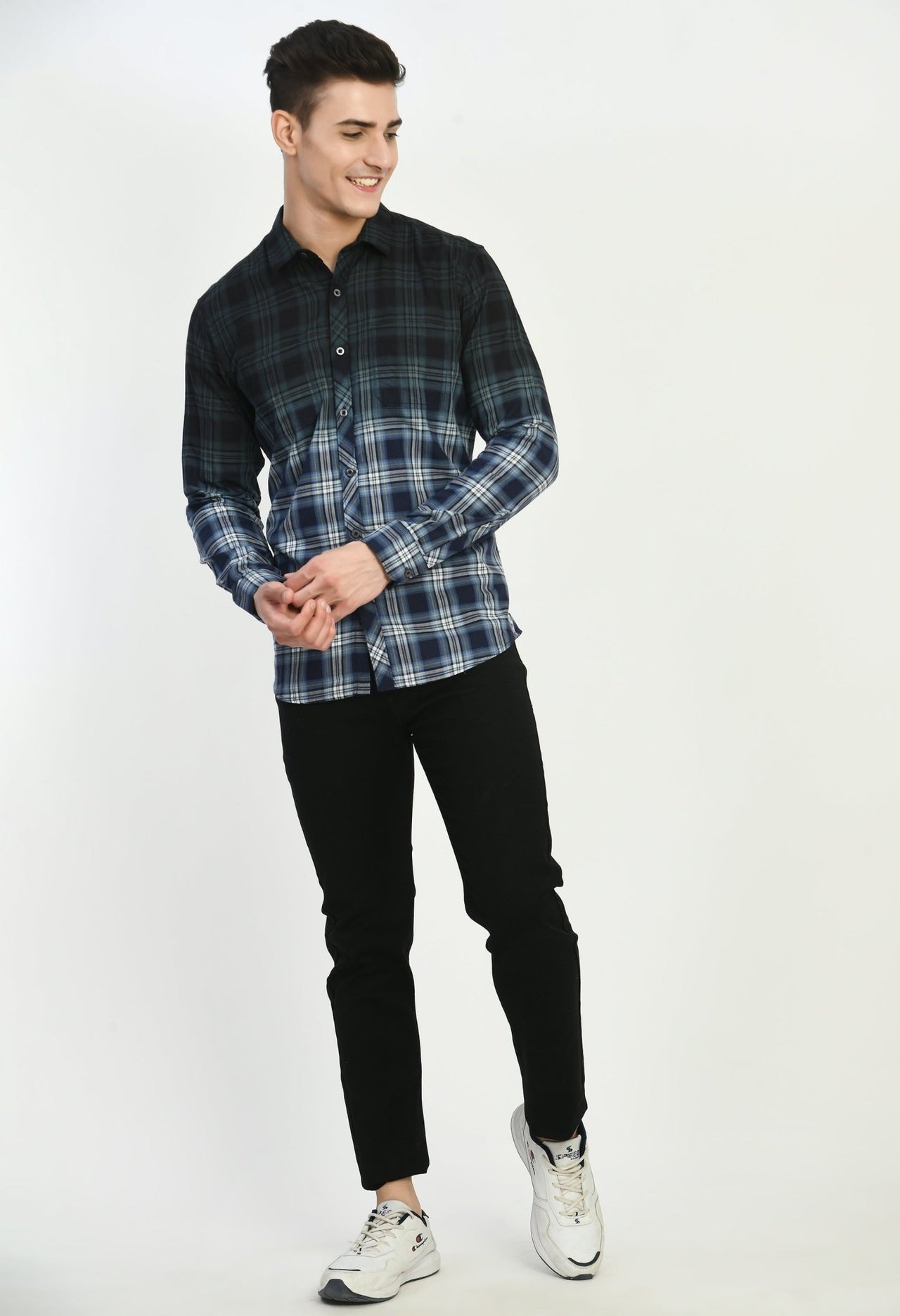 Blue Checks Overdyed Shirt - RueCollections