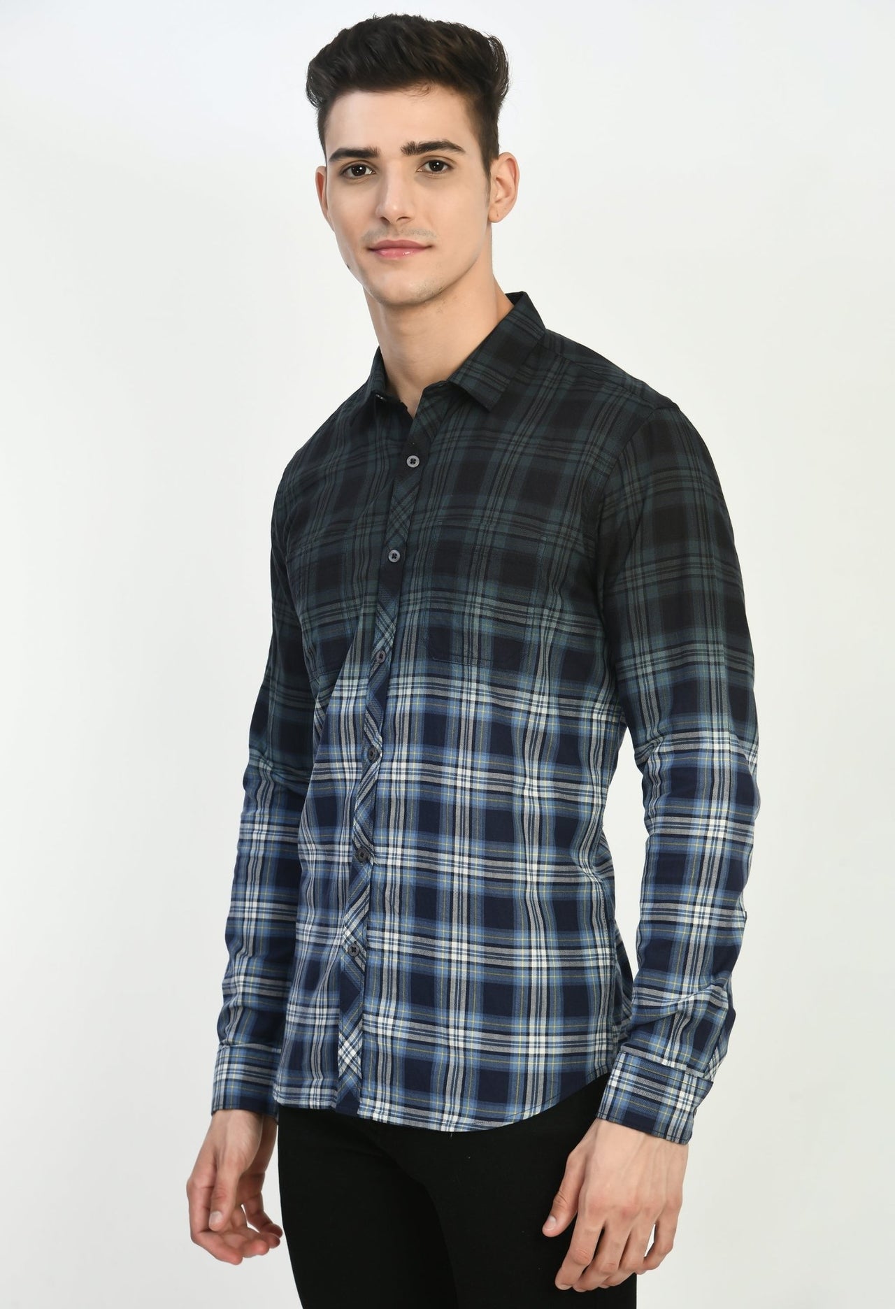 Blue Checks Overdyed Shirt - RueCollections