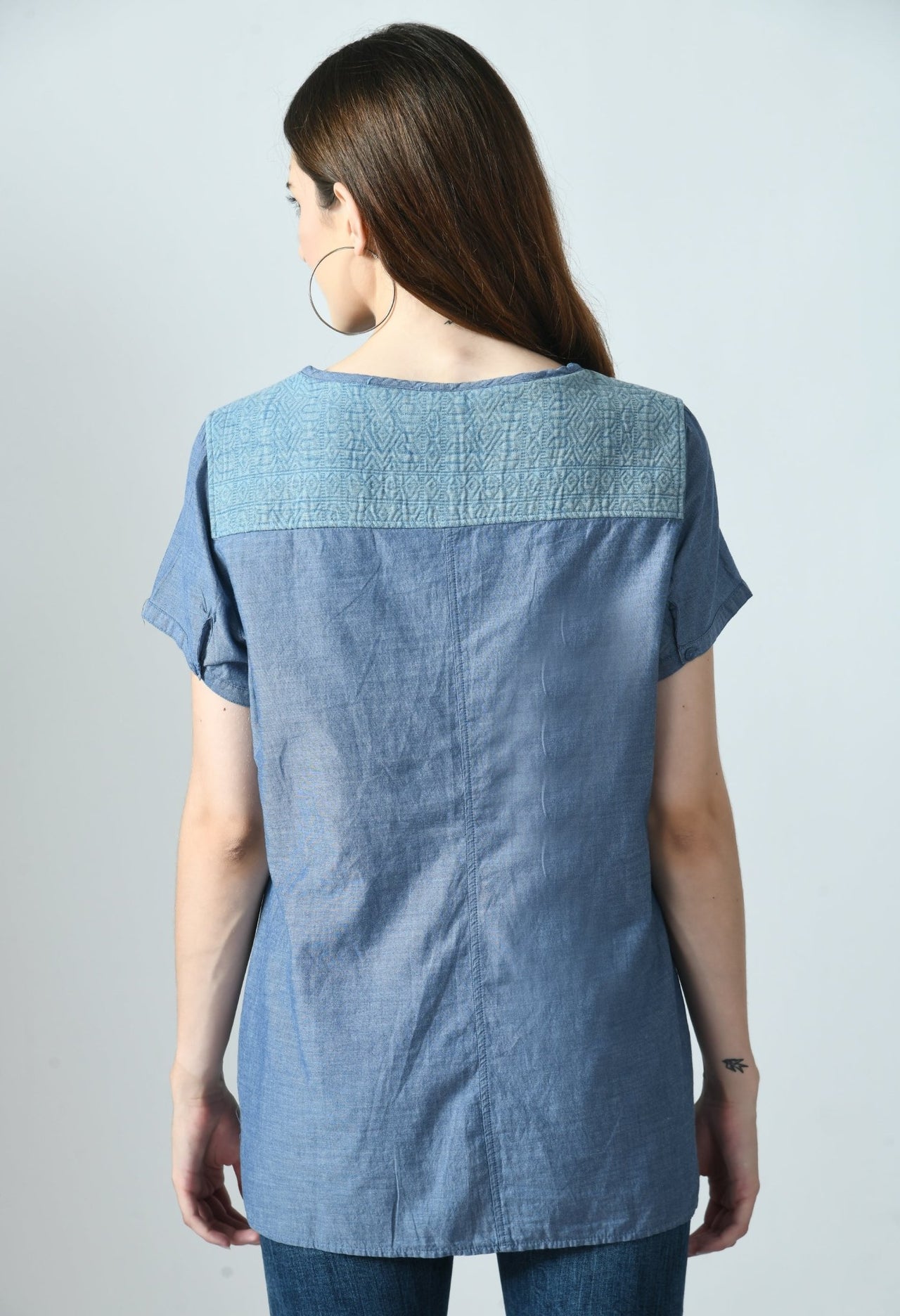 BLUE KNOT DENIM LOOK TOP - RueCollections