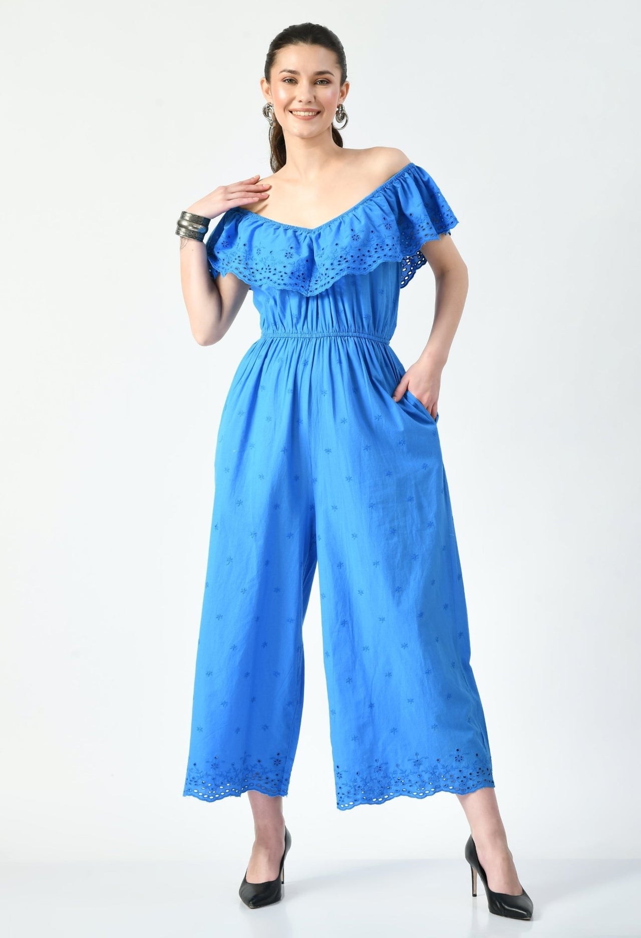 Blue Schiffli Jumpsuit - RueCollections