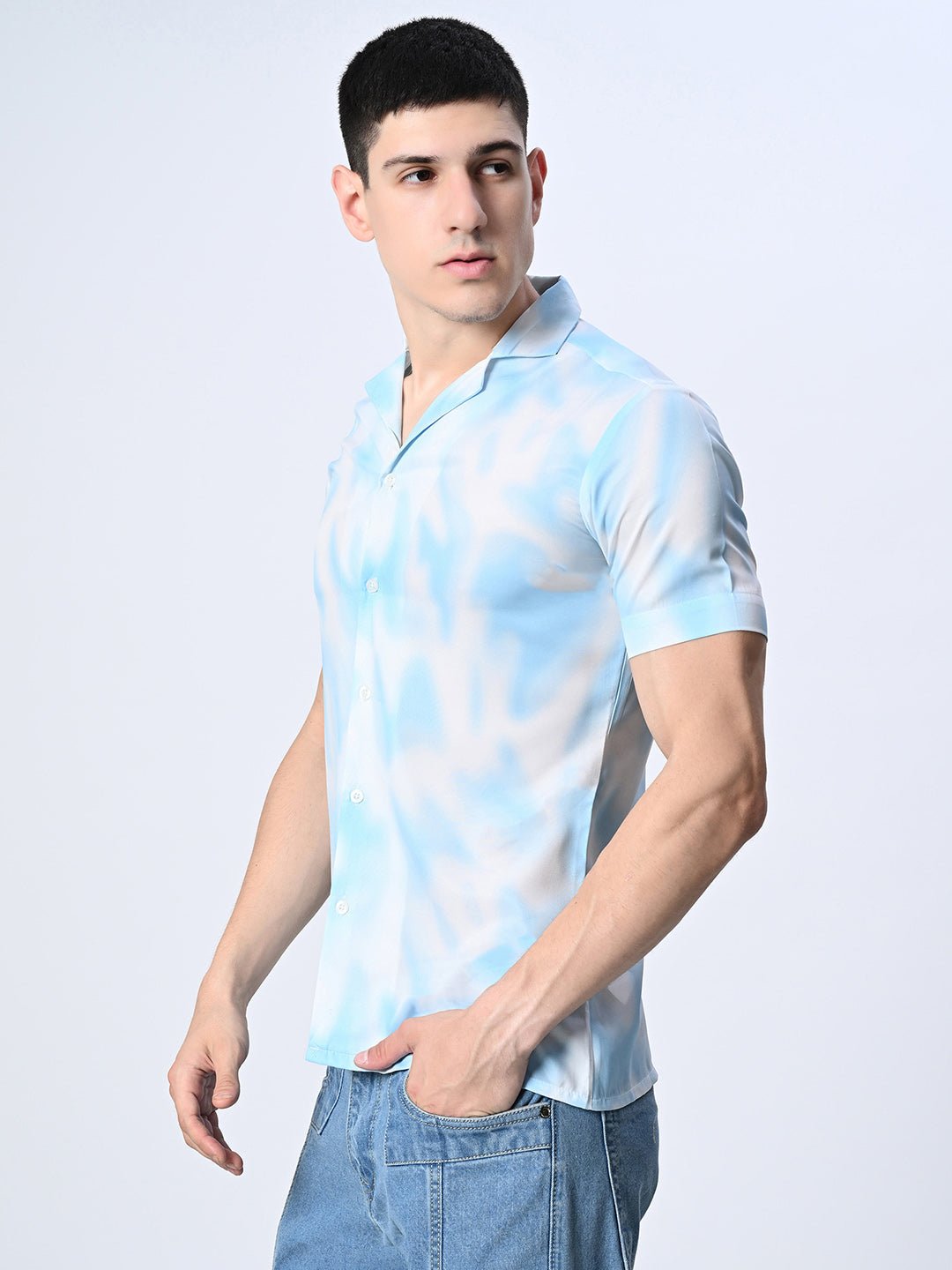 Blue Tie Dye printed Full Sleeve Shirt - RueCollections