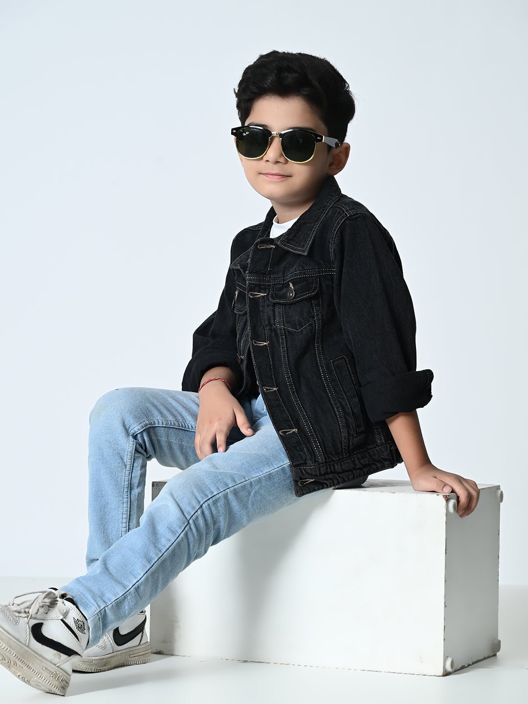 Boys Black Washed Denim Jacket - RueCollections