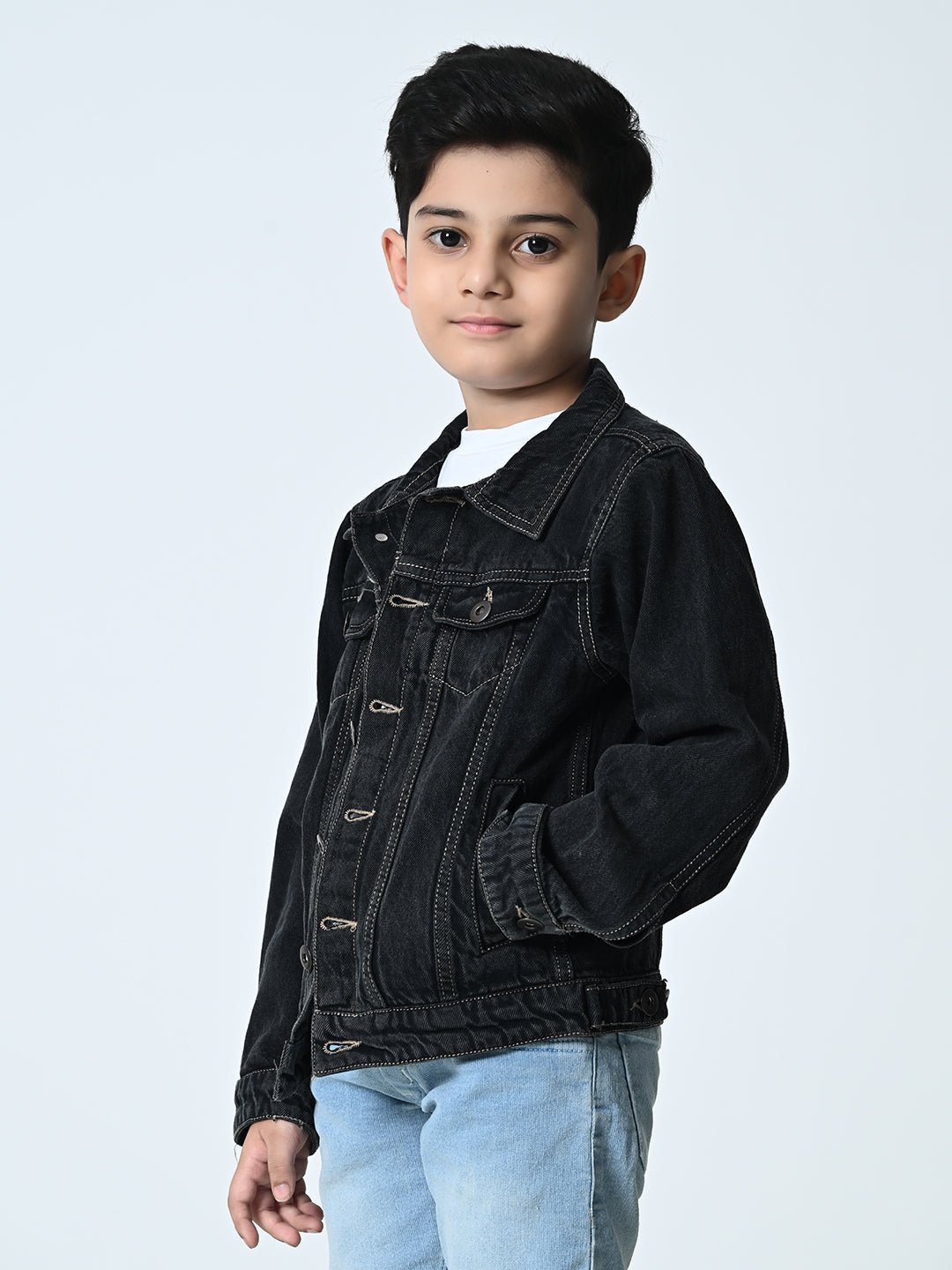 Boys Black Washed Denim Jacket - RueCollections