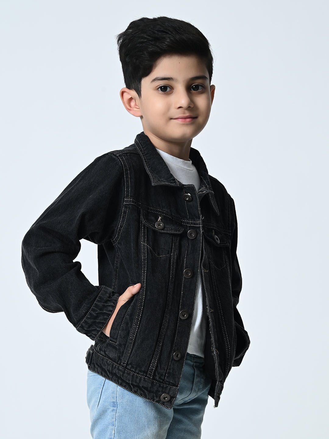 Boys Black Washed Denim Jacket - RueCollections