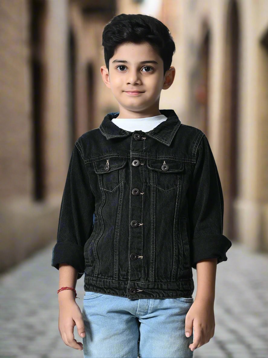 Boys Black Washed Denim Jacket - RueCollections