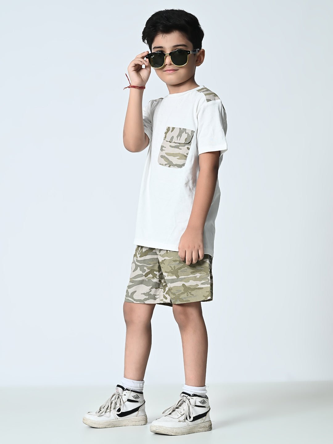 Boys Camouflage Printed T-shirt & Shorts Set - RueCollections