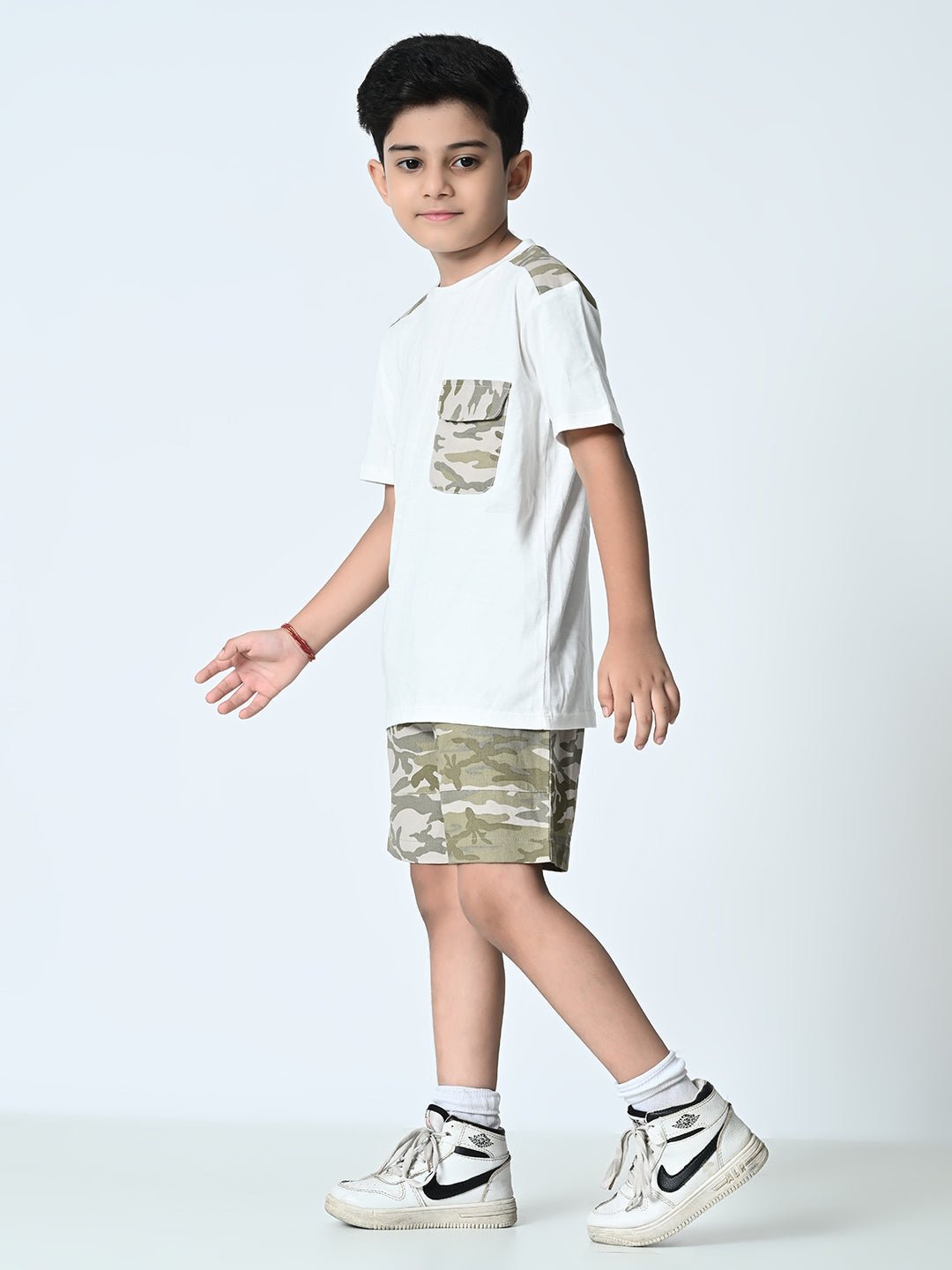 Boys Camouflage Printed T-shirt & Shorts Set - RueCollections