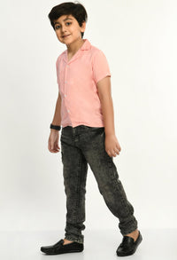 Thumbnail for Boys Half Sleeves Viscose Shirt Pink - RueCollections