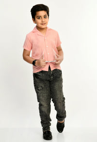 Thumbnail for Boys Half Sleeves Viscose Shirt Pink - RueCollections