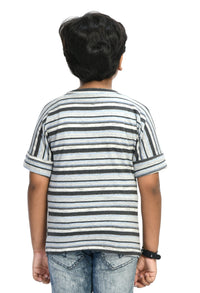 Thumbnail for Boys Horizontal Striped T-shirt With Chest Pocket - RueCollections