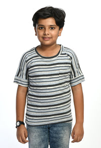 Thumbnail for Boys Horizontal Striped T-shirt With Chest Pocket - RueCollections