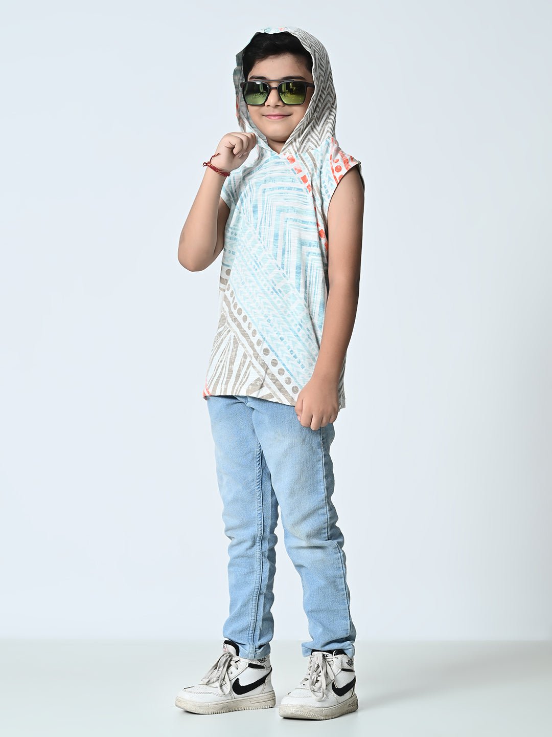 Boys Knitted Printed Hooded Vest - RueCollections