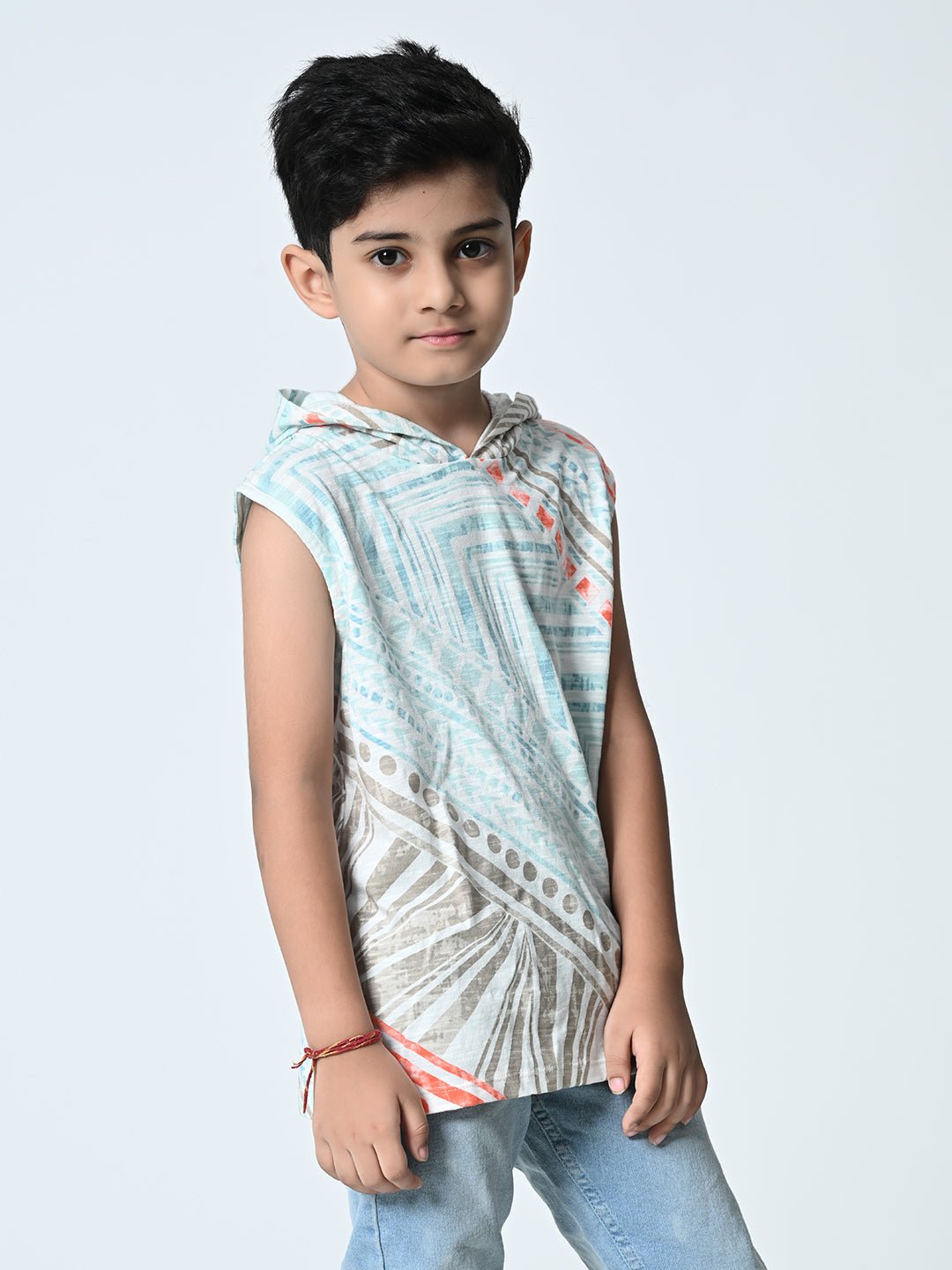 Boys Knitted Printed Hooded Vest - RueCollections