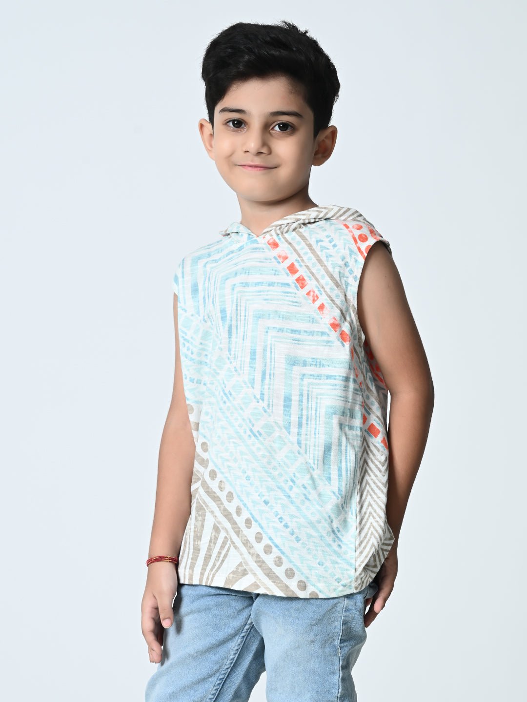 Boys Knitted Printed Hooded Vest - RueCollections