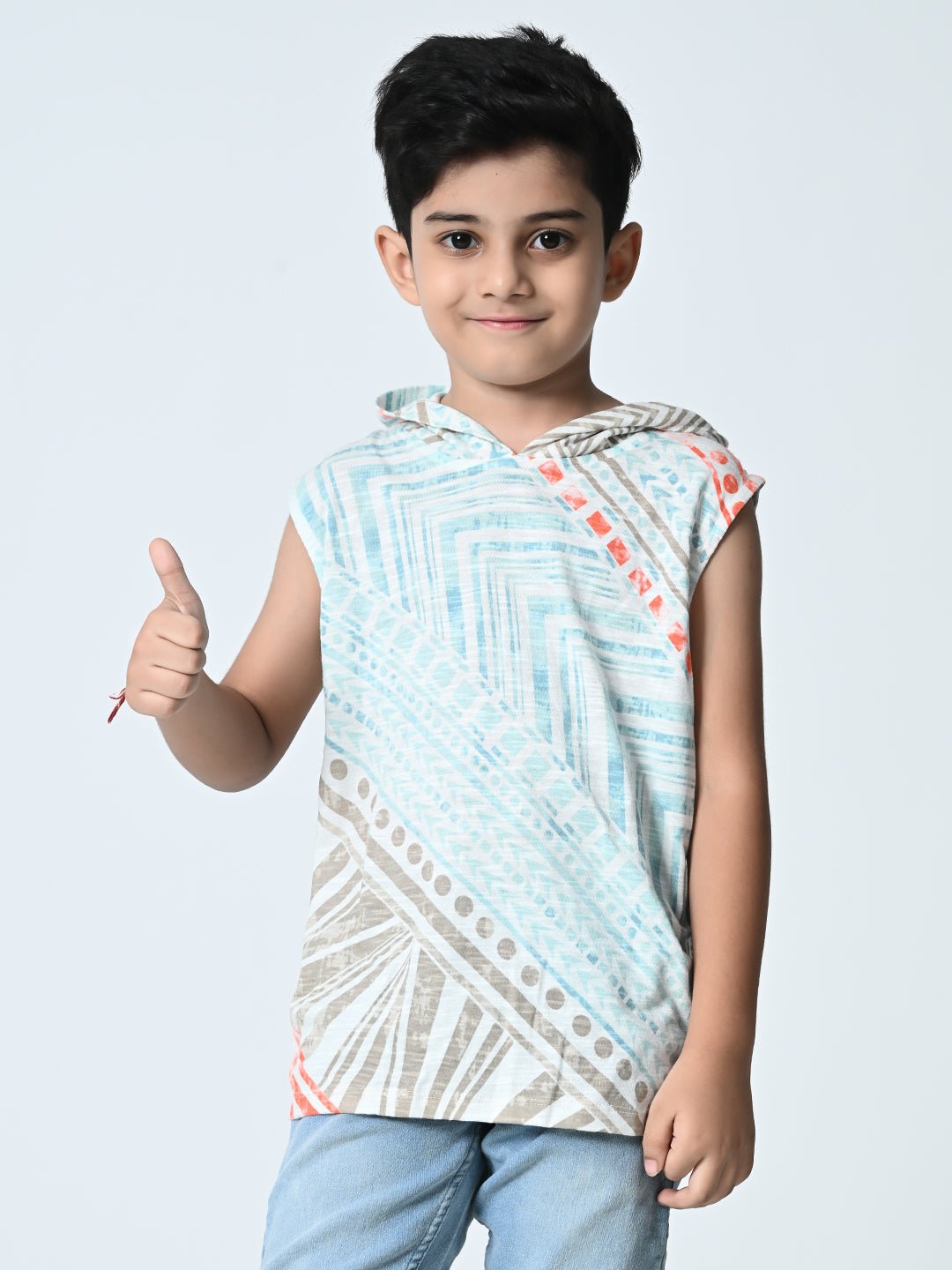 Boys Knitted Printed Hooded Vest - RueCollections