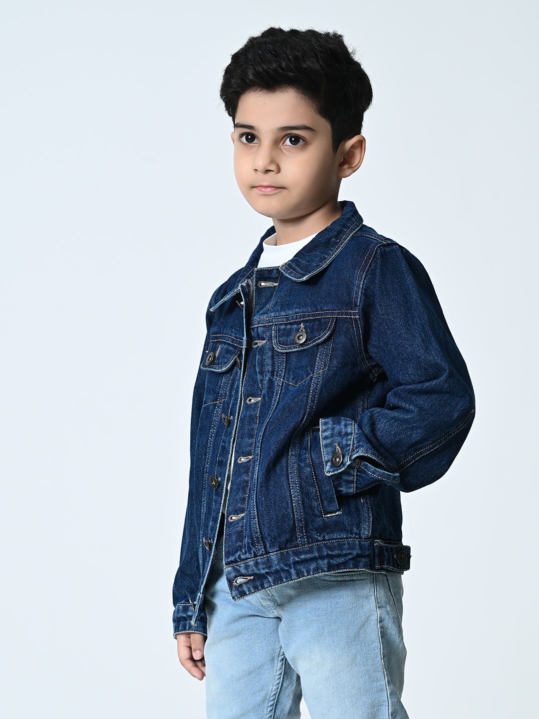 Boys Navy Blue Washed Denim Jacket - RueCollections