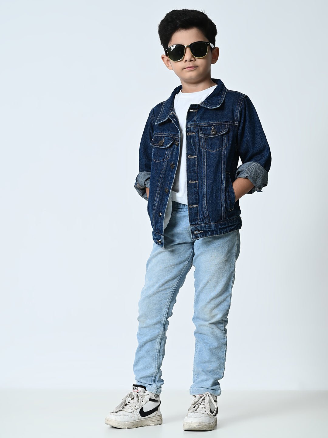 Boys Navy Blue Washed Denim Jacket - RueCollections