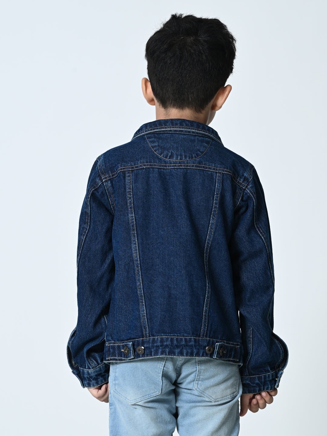 Boys Navy Blue Washed Denim Jacket - RueCollections