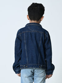 Thumbnail for Boys Navy Blue Washed Denim Jacket - RueCollections