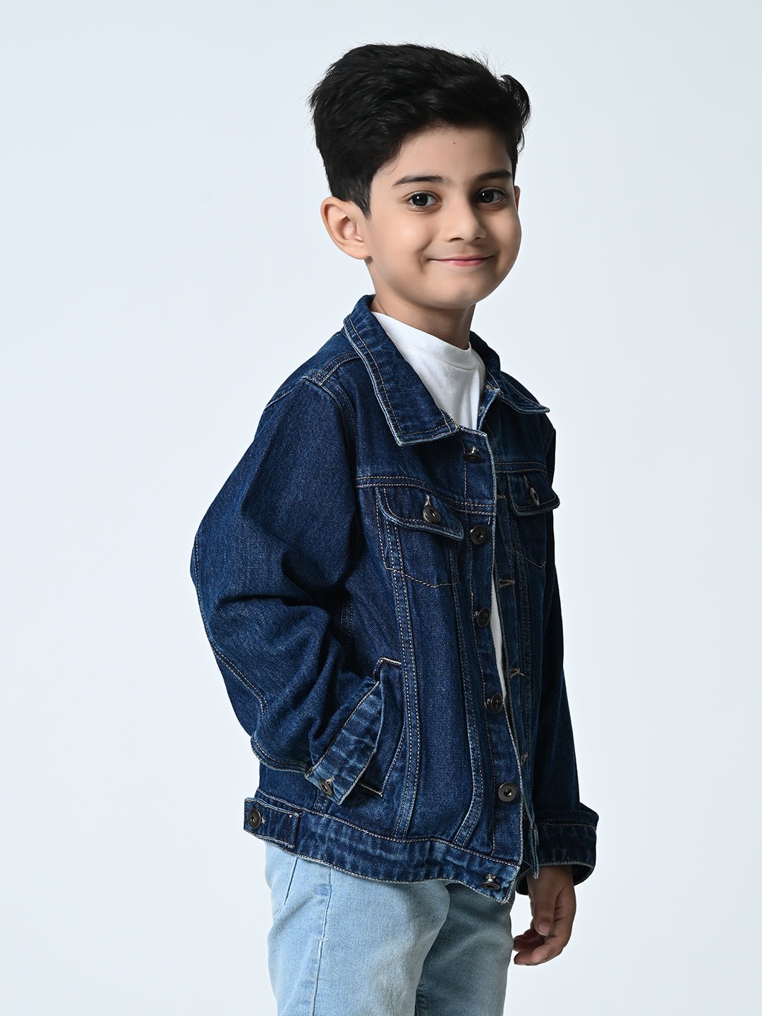 Boys Navy Blue Washed Denim Jacket - RueCollections