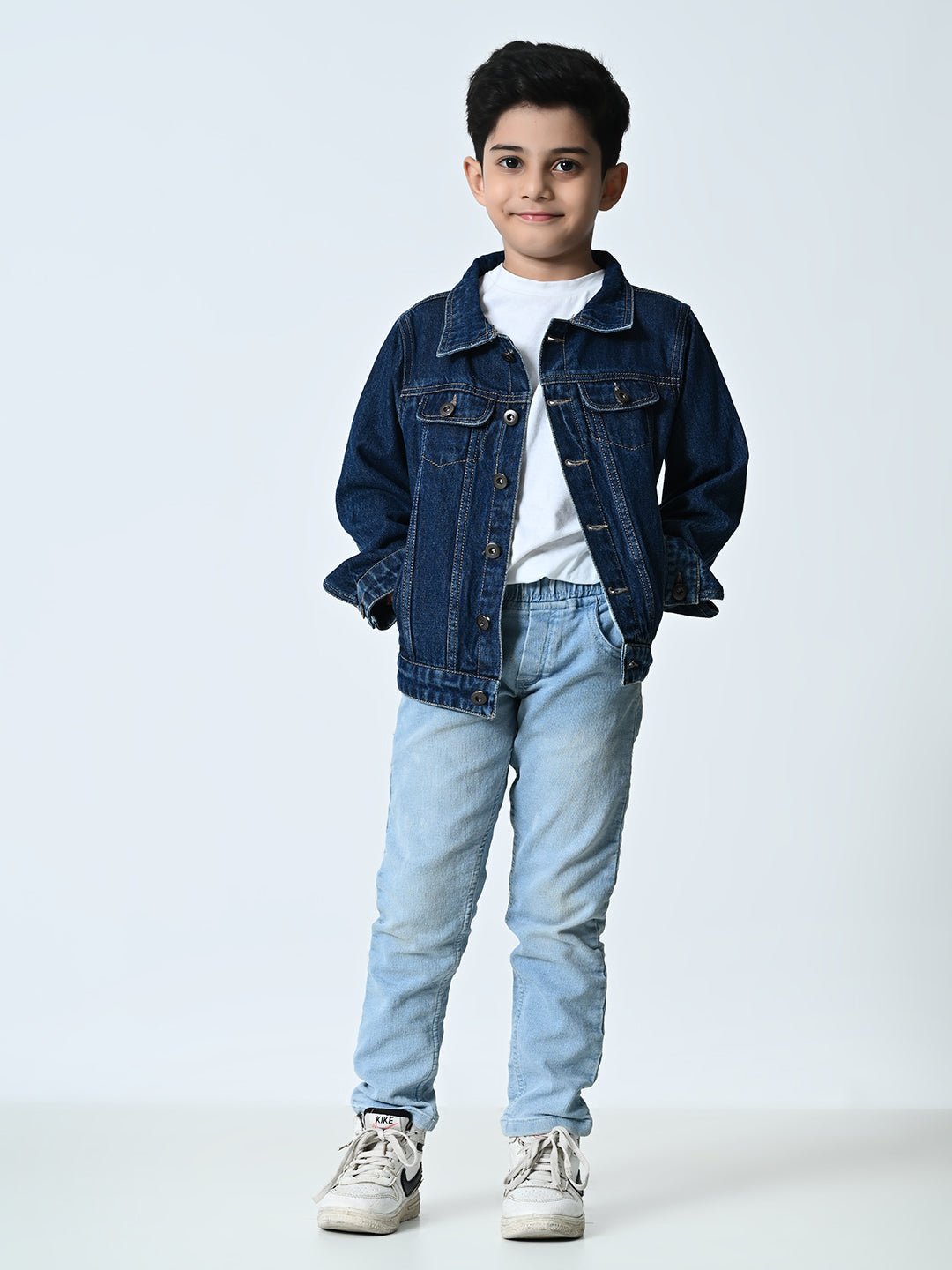 Boys Navy Blue Washed Denim Jacket - RueCollections