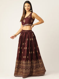 Thumbnail for Brown and beige Ready to Wear Lehenga & Blouse With Dupatta - RueCollections