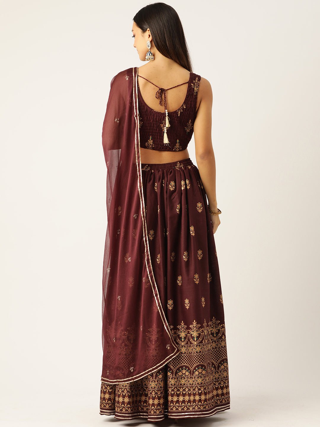 Brown and beige Ready to Wear Lehenga & Blouse With Dupatta - RueCollections