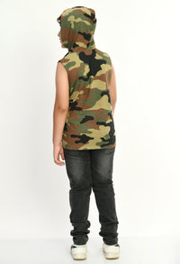 Thumbnail for Camouflage Print Hooded Boys Vest Half - Sleeve T-shirt - RueCollections