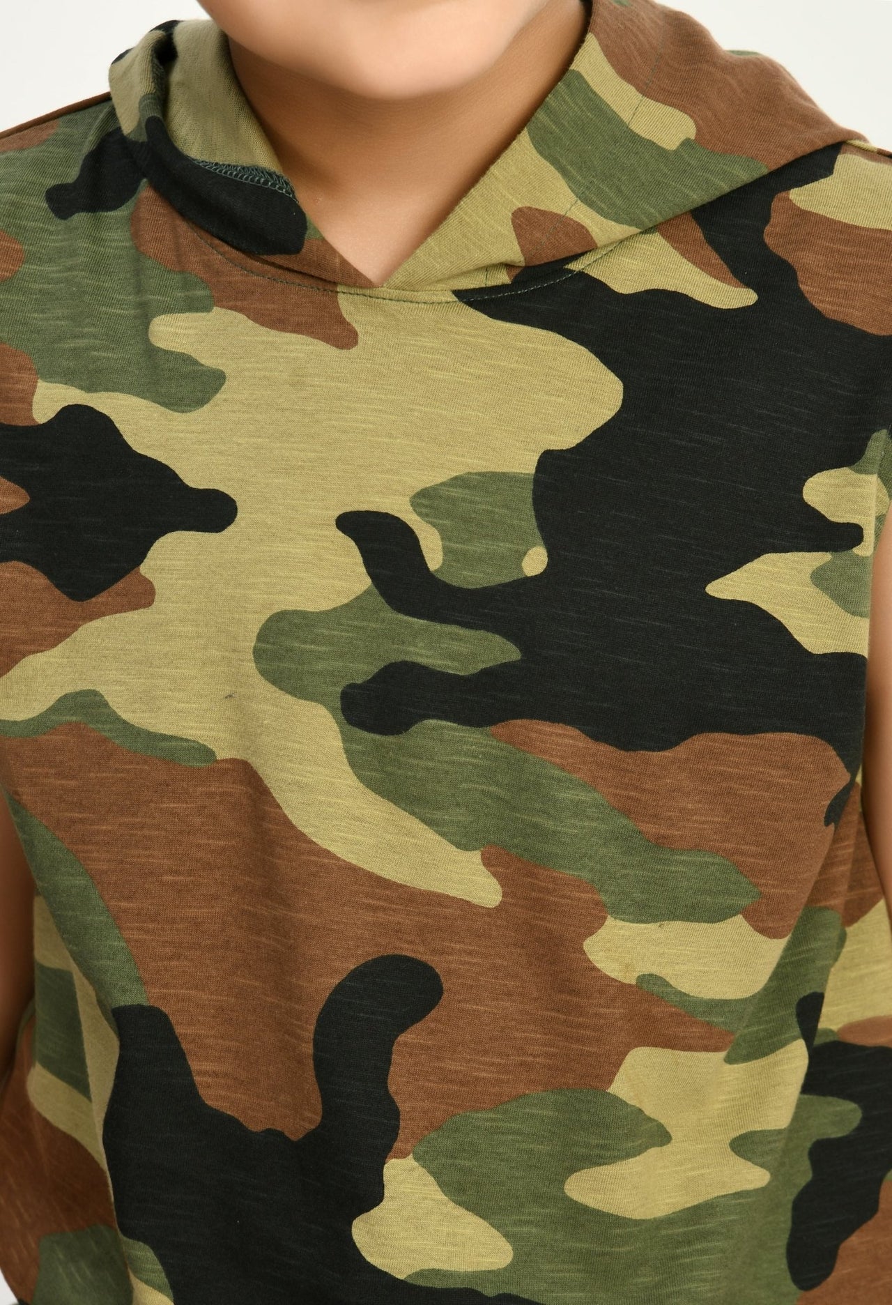 Camouflage Print Hooded Boys Vest Half - Sleeve T-shirt - RueCollections