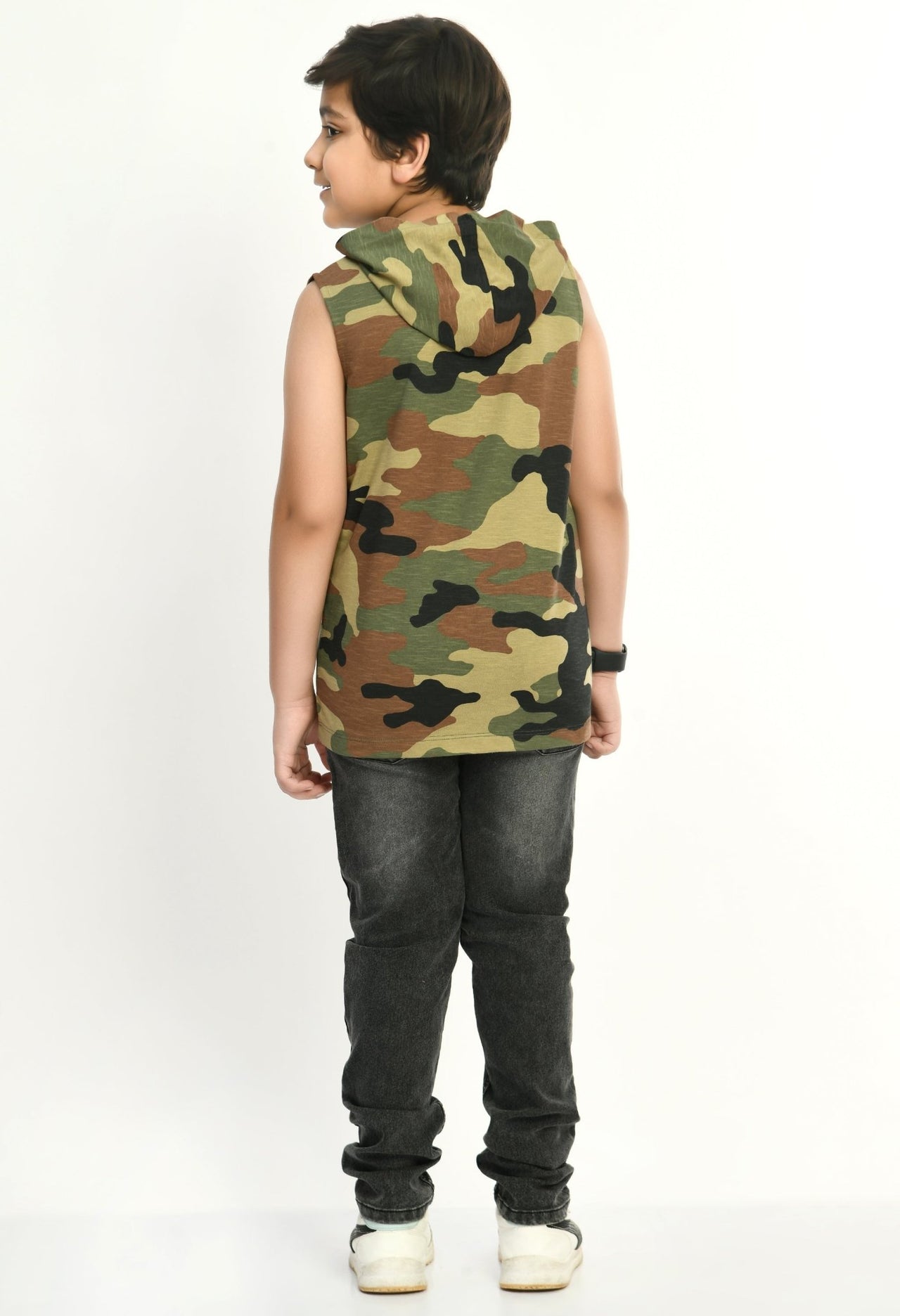 Camouflage Print Hooded Boys Vest Half - Sleeve T-shirt - RueCollections