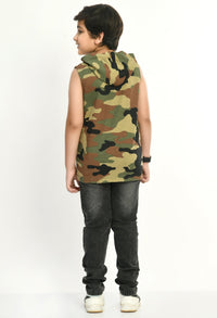 Thumbnail for Camouflage Print Hooded Boys Vest Half - Sleeve T-shirt - RueCollections