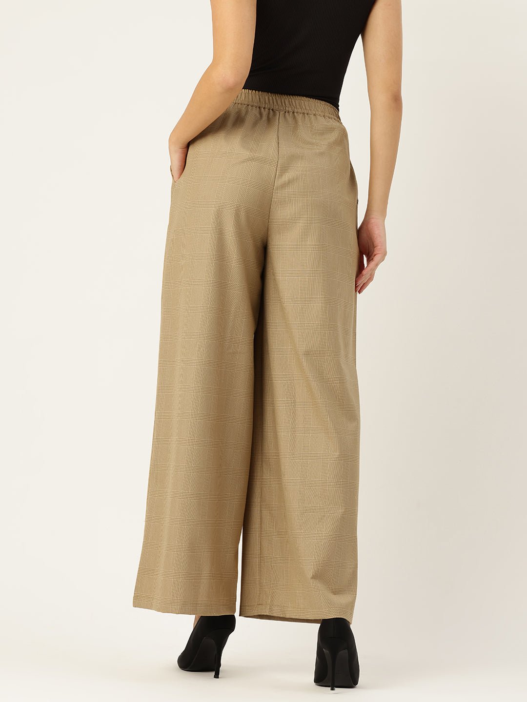 Checked Relaxed Straight Fit Pure Cotton Trousers - RueCollections