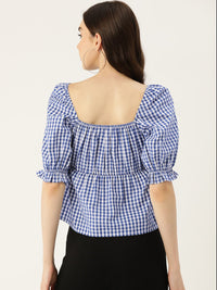 Thumbnail for Checked Sweetheart Neck Puff Sleeve Cotton Top - RueCollections