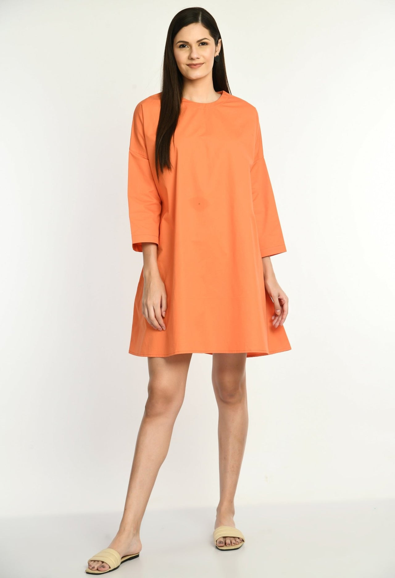 Cotton Oversized Solid Dress With Side Pockets - RueCollections