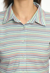 Thumbnail for Cropped Pique Striper Shirt - RueCollections