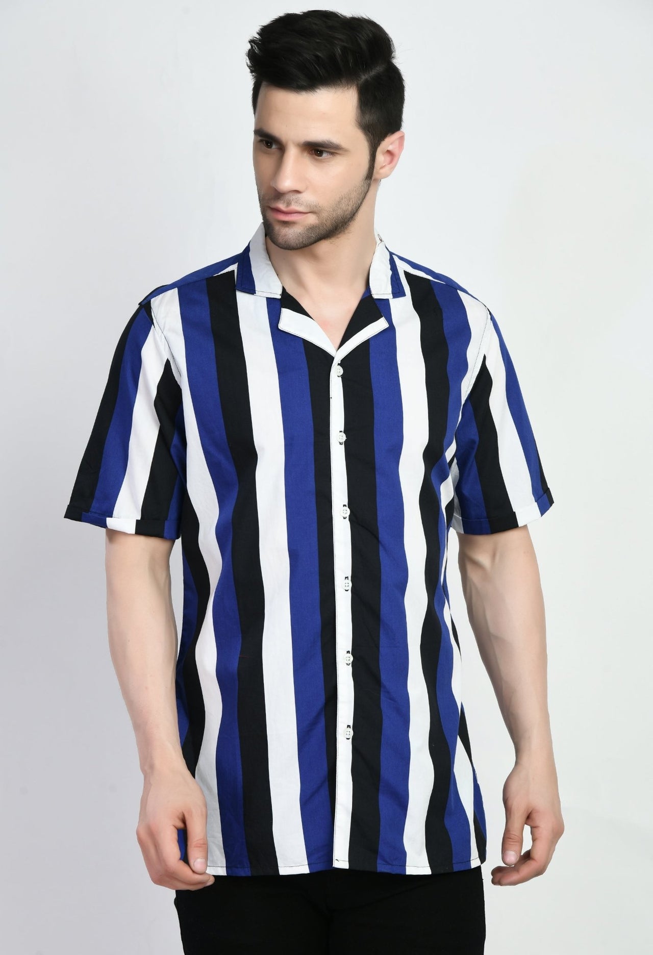 Cuban Collar Striped Shirt - RueCollections